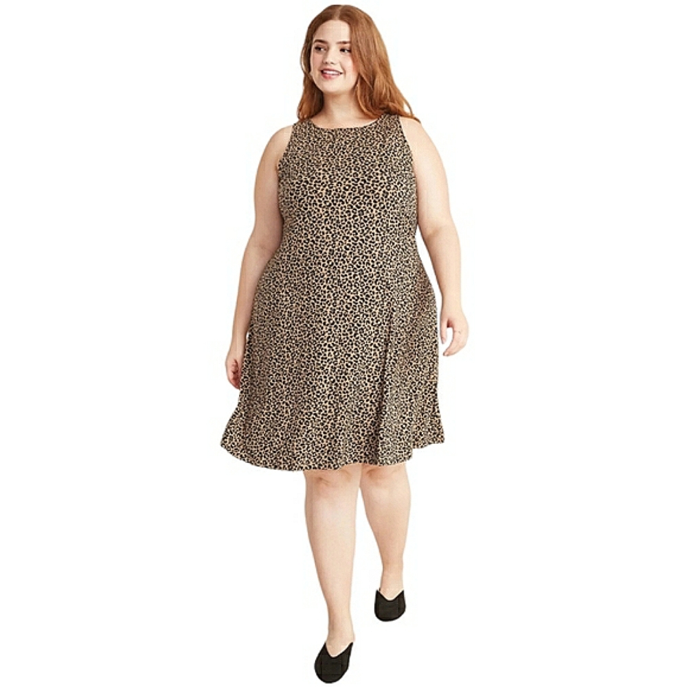 Old Navy Sleeveless Jersey Knit Black & Tan Leopard Print Mini Swing Dress XL